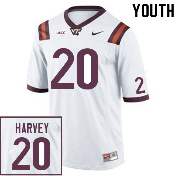 Youth #20 DJ Harvey Virginia Tech Hokies College Football Jerseys Sale-White - Click Image to Close